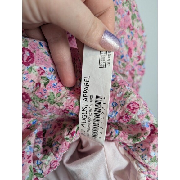 Free The Roses Women's Voluminous Crop Top L Puff Sleeve Floral Pink - Picture 8 of 13